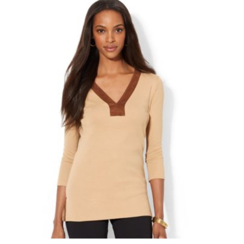 NWT! Lauren Ralph Lauren Petite Classic Camel Top